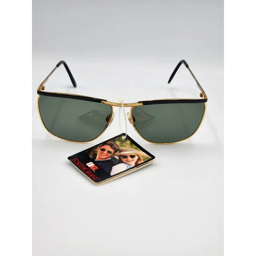 Vintage Foster Grant Gold Aviator Sunglasses Green Lens Classic‎ Golf Style UV